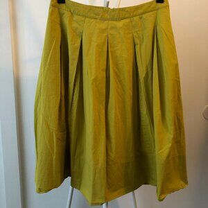 TALBOTS PLEATED SKIRT YELLOW CHARTREUSE COTTON POPLIN SIZE 8